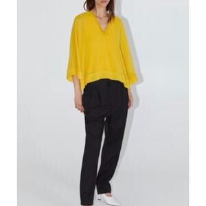 Zara 3/4 Sleeve V-Neck Batwing Blouse Loose Fit Yellow Women's Size Medium